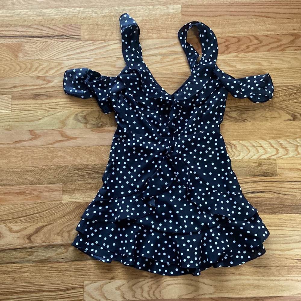 Dress; color: black with white polka dots, brand: Polly, size: 6, lightly used